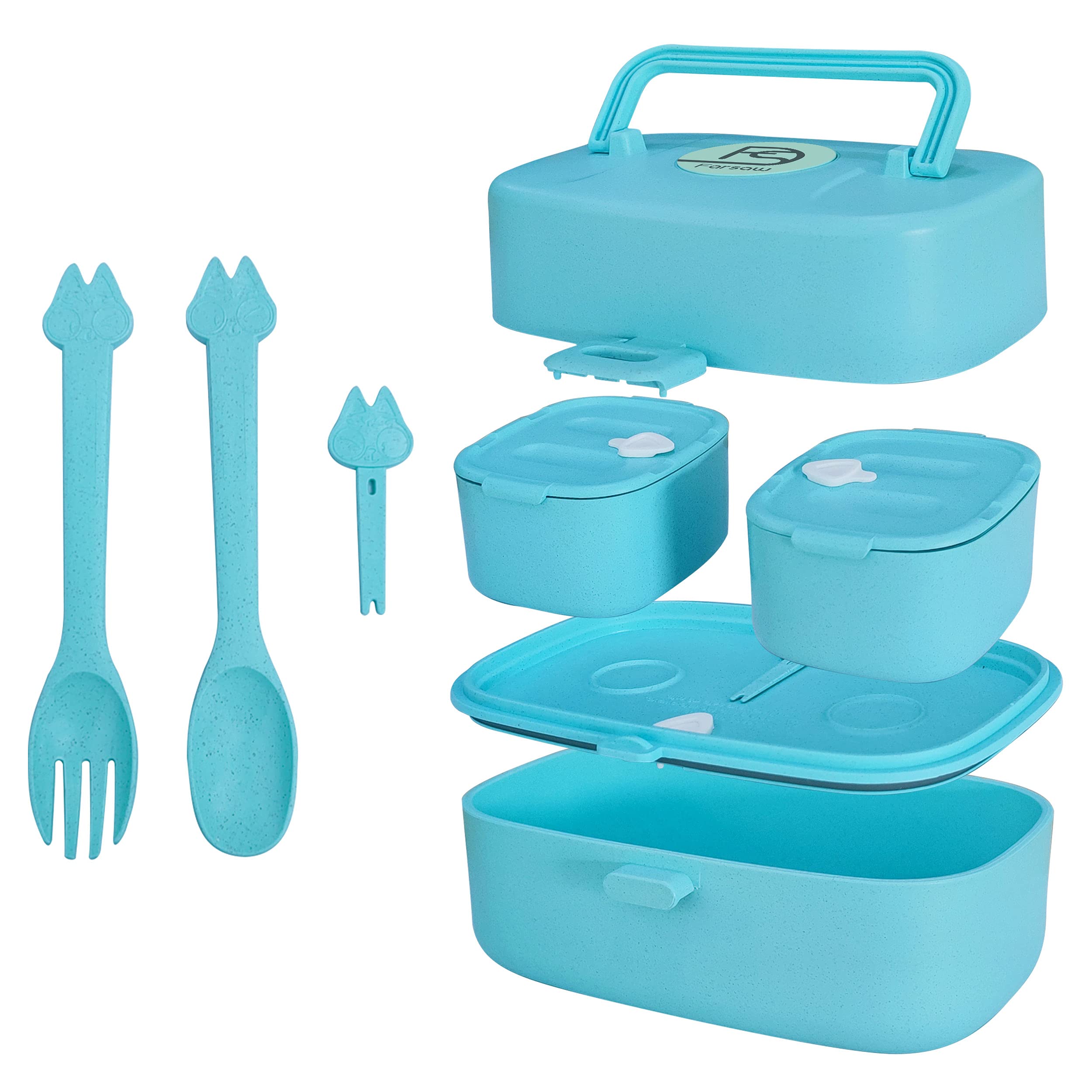 Children's Lunch Box, Leak-Proof Bento Box with 3 Compartments and Cutlery, Lunch Box for Microwave and Dishwasher, Snack Box BPA-, Portable Storage Box with Handle for Nursery School Office