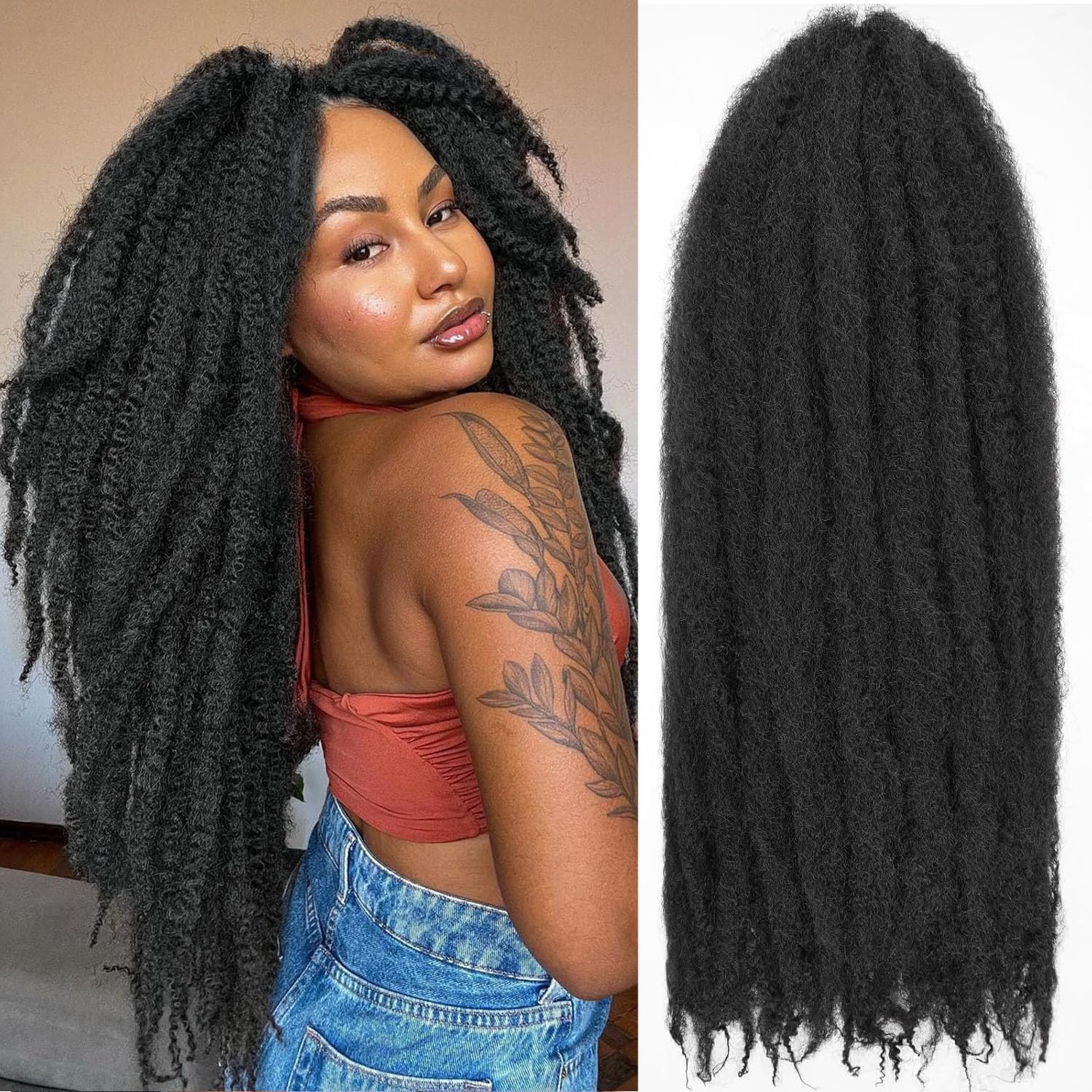 Mscat Marley Twist 24 Inch Synthetic Afro Kinky Curly Hair Extension - 8 Packs Crocheted — image 1