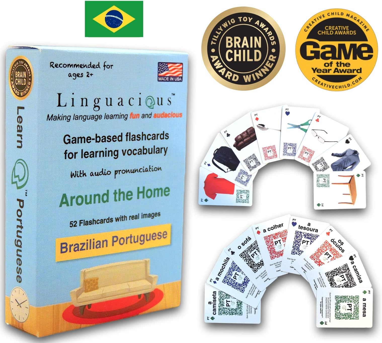 Linguacious Award-Winning Around The Home Portuguese Flashcard Game - with Audio!