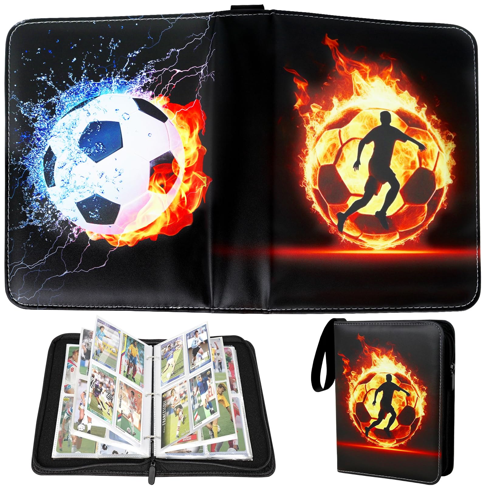 Football Card Binder 4-Pocket,Waterproof PU Trading Cards with 50 Pages 400 Pockets, Football Card Holder,Zipper Carrying Football Card Folder for Sports Collectors,Fans & Traders