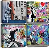Biufo Banksy Canvas Wall Art Artwork Graffiti Street Print Pictures for Bedroom Living Room Wall Decor (12