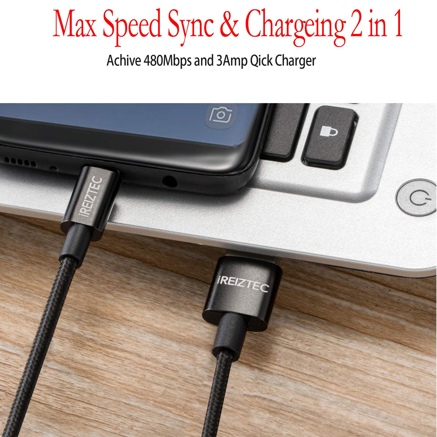 USB C Cable for Samsung Galaxy S8/9 Plus,Fast Charging Cable REVERSIBLE USB A to USB C 3Amp 3ft,High Speed Sync,Nylon Braided for Galaxy Note 8, MacBook, Sony XZ, LG V2/30 G5/6, HTC 10 & More -Black