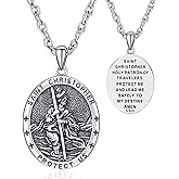 Odinstone 925 Sterling Silver St Michael/St Christopher/St Benedict/Jesus Crucifix/St Uriel/Archangel Raphael Medal Necklace for Men Women Religious Amulets Jewelry Gifts
