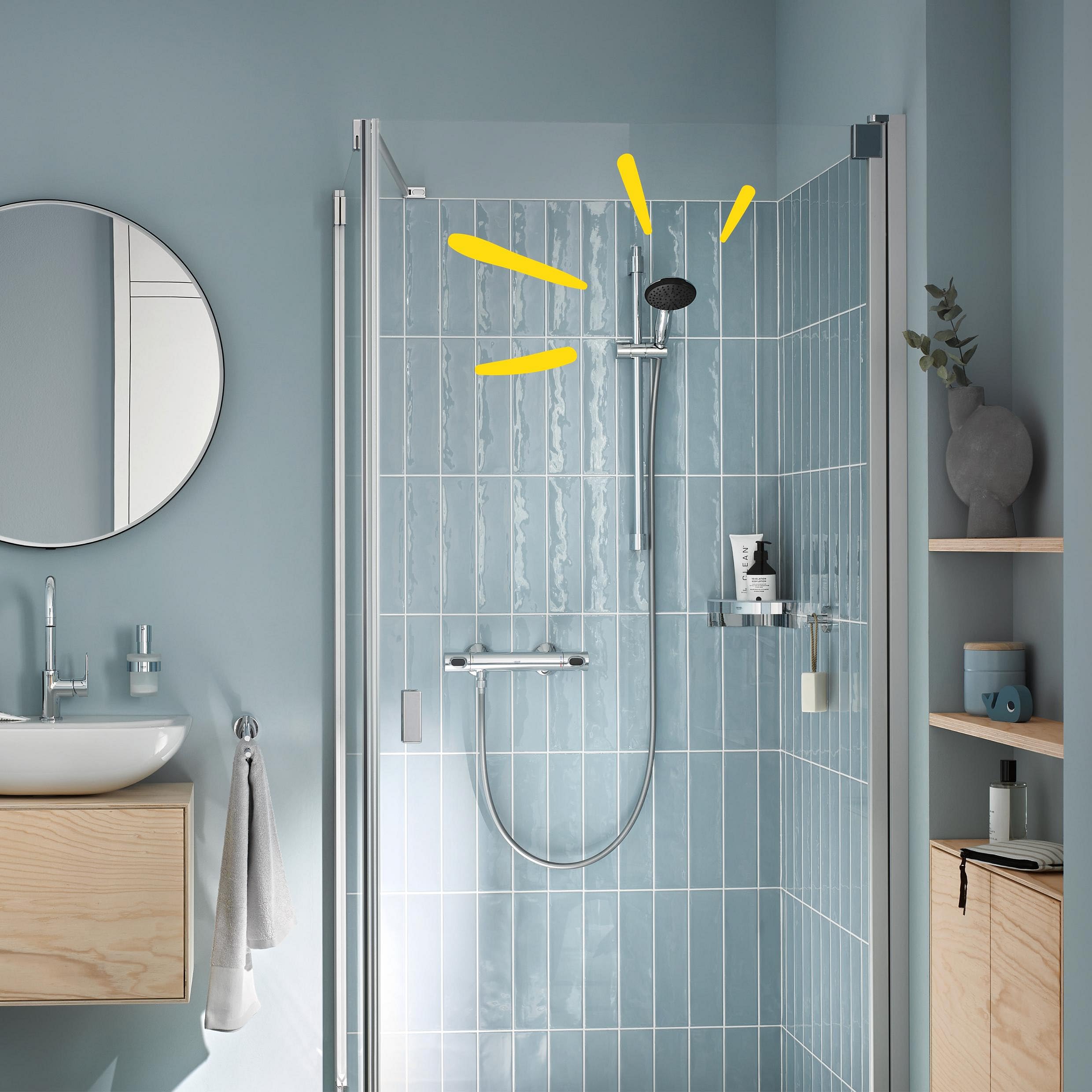 GROHE Vitalio 110, Duschkopf wassersparend, 8l pro Min (Handbrause 1 Strahlart, Universalanschluss, Silikonring schützt Duschbrause bei Stürzen), rund, chrom, 27940001 6