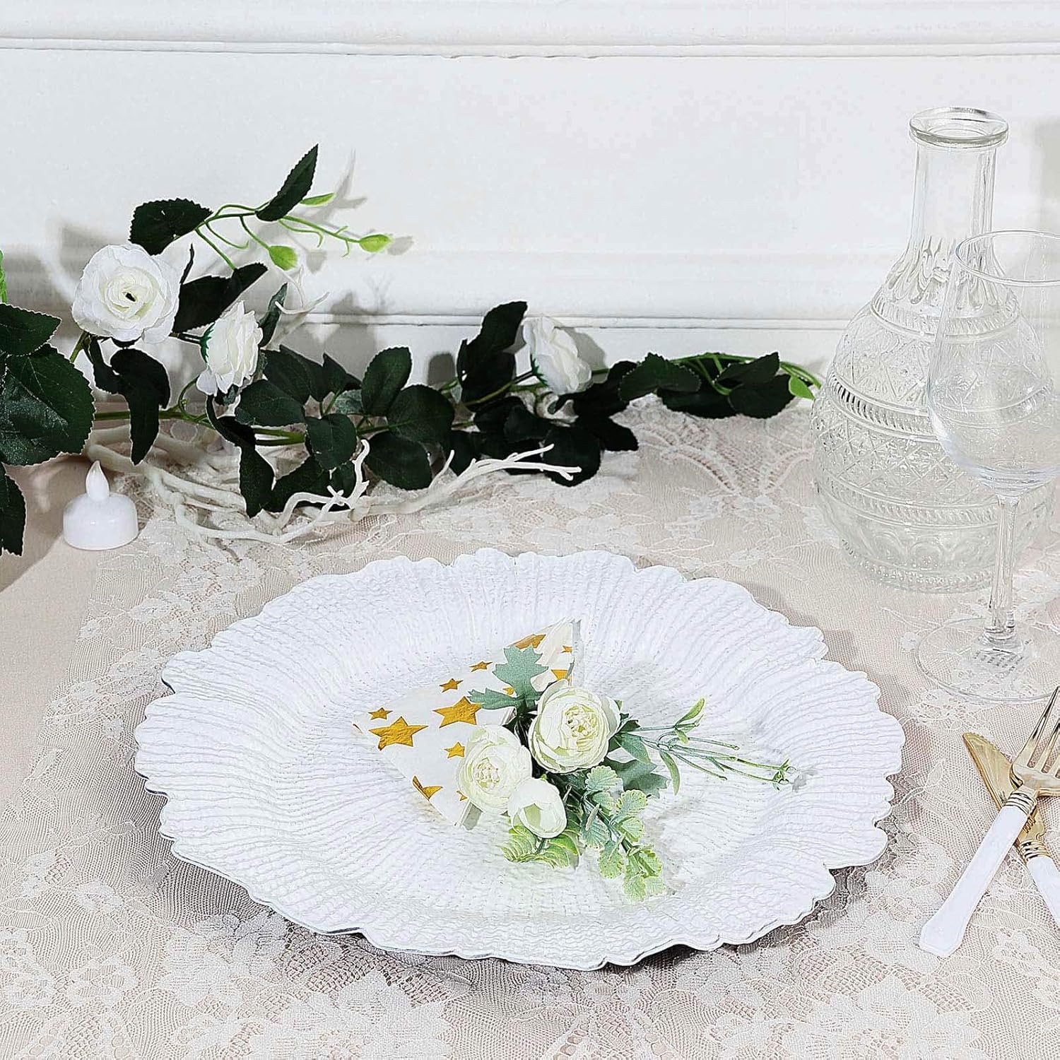  | Tiger Chef Charger Plates - White Plate Chargers for Dinner Plates - Wedding Décor Place-mats (12, White Reef): Charger & Service Plates
