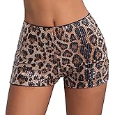 Women's Sequin Leopard Shorts Y2k Mini Short Sexy Low Rise Booty Shorts Rave Party Clubwear Cheeta Pants S-XL
