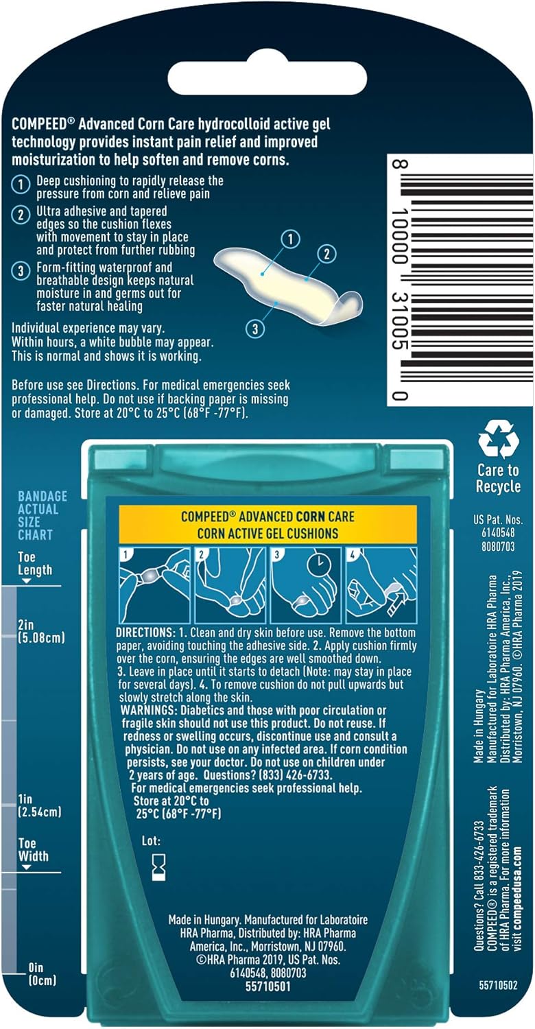 Compeed Advanced Corn Care Cushions 10 Count Corn Toe Pads (2 Packs): Health & Personal Care