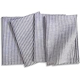 Solino Home Linen Napkins Set of 4-100% Pure Linen Narrow Stripe Navy and White Cloth Dinner Napkins 20 x 20 Inch for Spring, Easter, Mothers Day - Handcrafted and Machine Washable