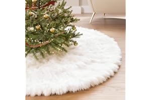 iMucci Christmas Tree Skirt 2025 Update 36 inch Wool Fur White Tree Skirt Small Snowy White Plush Velvet Tree Skirt Party Christmas Tree Decoration