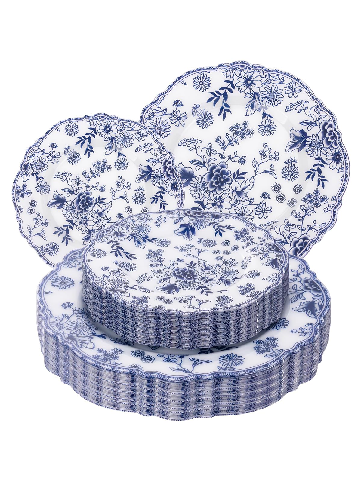 Photo 1 of WDF 20PCS Blue and White Plates - Chinoiserie Blue Floral Plates - Baroque Floral Party Decor for Wedding Bridal/Birthdays/Tea Party