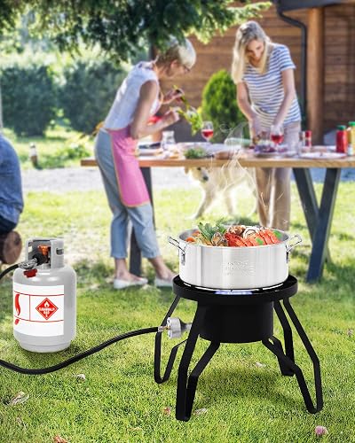100,000 BTU Propane Burner Stove - Outdoor High-Heat Cooker For Turkey Frying, Brewing, Canning, With 5ft Hose