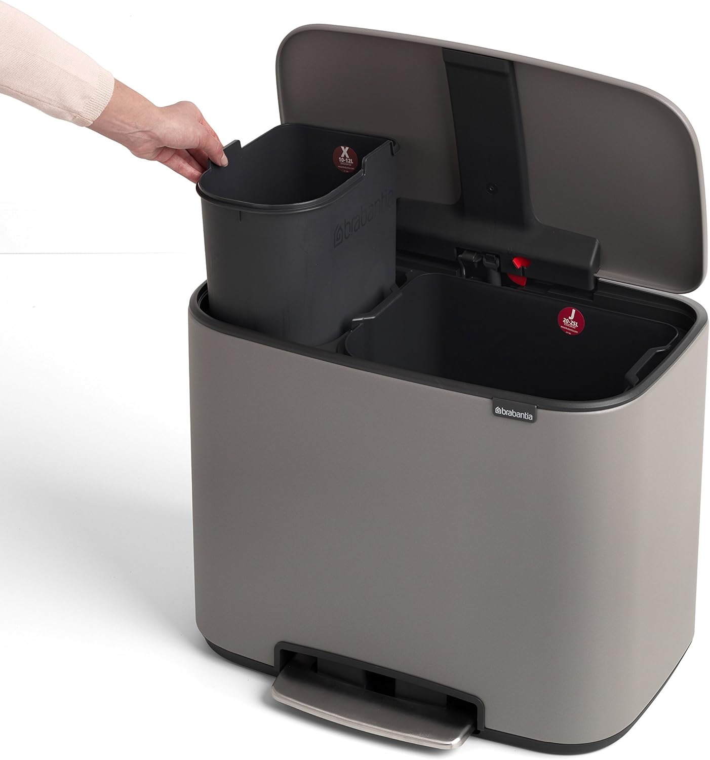 Brabantia Bo Pedal Bin 11L + 23L Inner Buckets (Mineral Concrete Grey) Waste/Recycling Kitchen