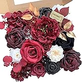 FACINOC Roses Artificial Flowers Burgundy Fake Flower Bulk with Stems for DIY Wedding Bouquet Bridal Baby Shower Centerpiece Table Decorations Silk Faux Floral Arrangements Party Home Decor Red Black