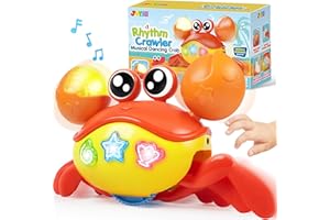 JOYIN Crawling Crab Baby Toy - Tummy Time Toy for Boys Girls, Interactive Big Crab Toy with Intelligent Sensor, Lights Buttons, Dancing Crab Auto-Avoiding Obstacles, Gift for Toddlers