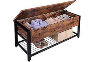 HOMEKOKO Industrial Storage Bench, Entryway Lift Top Shoe Storage Bench in Dining Room, Hallway, Living Room Metal Frame (Rustic Brown)