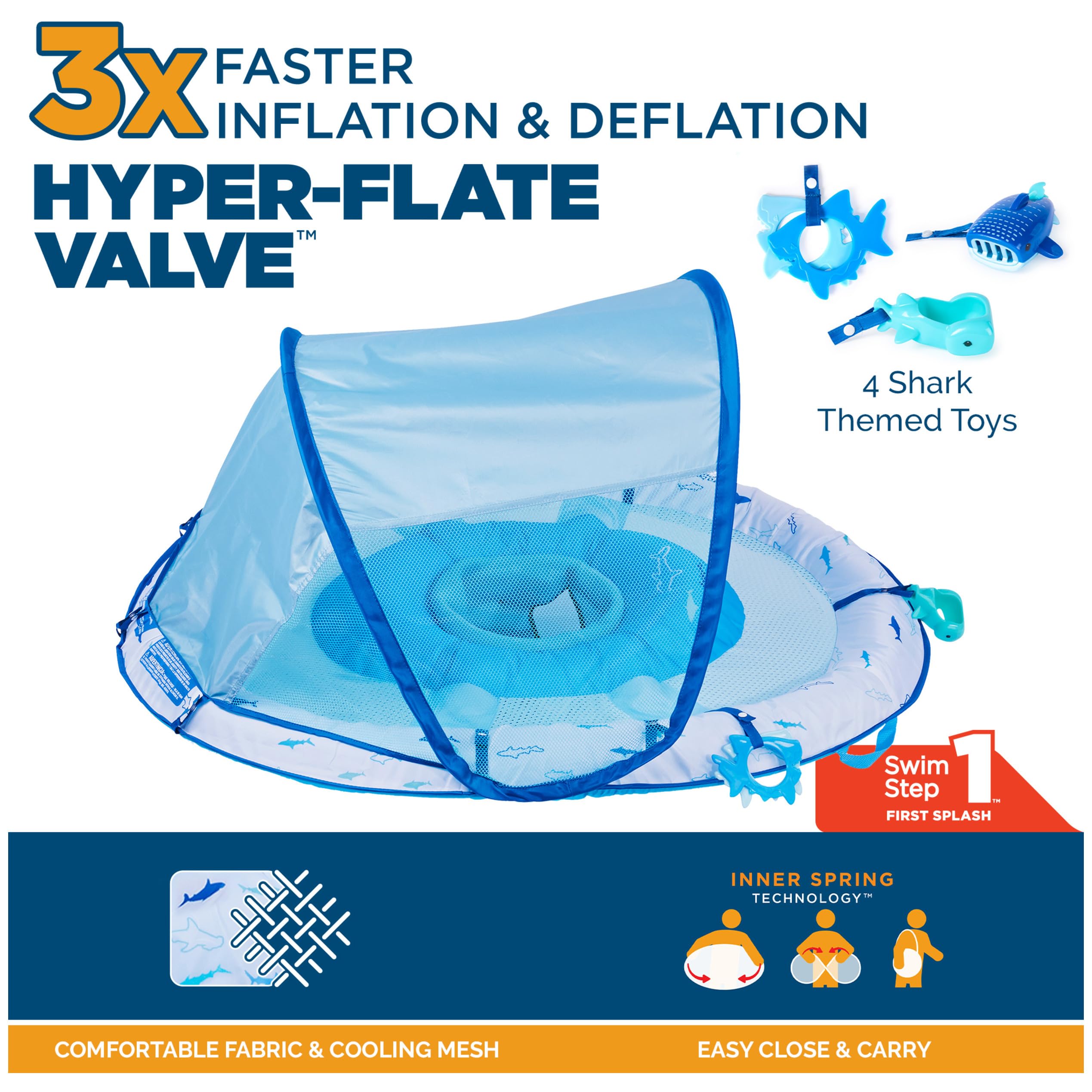 Swimways Ultra Baby Spring Float, Premium Inflatable Baby Pool Float with Sun Canopy, Fast Inflation & Carry Bag (9-24 Months), Mermaid Toys for Kids