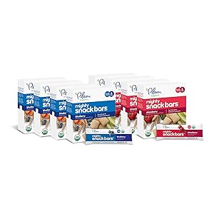 Plum Organics Mighty Snack Bars, Organic Toddler Snack, Blueberry and Strawberry Variety Pack, 0.67 Ounce Bars, 6 Count Cartons (Pack of 8)