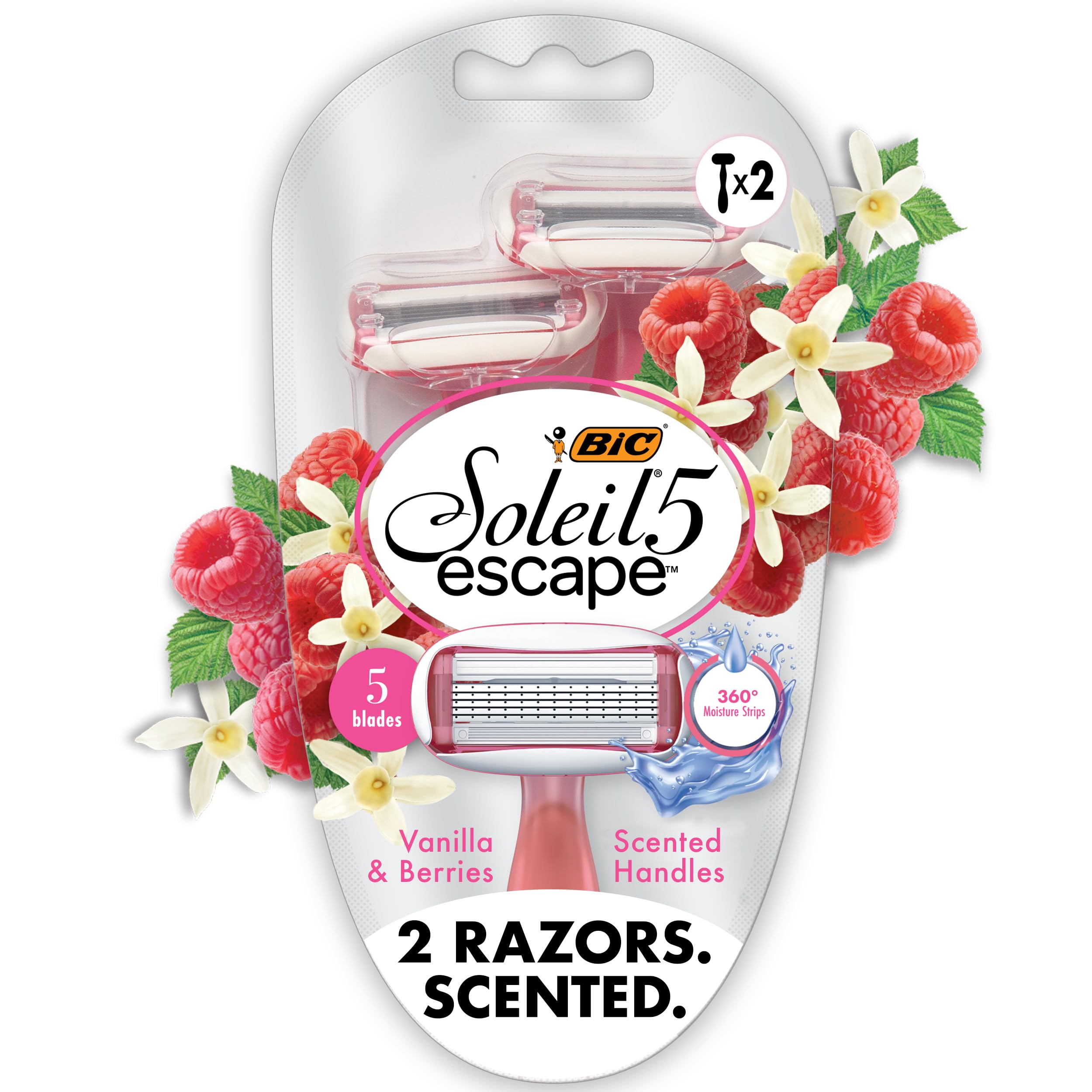 Photo 1 of (((((Only one razor ))))))))BIC Soleil 5 Escape Women's Disposable 5 Blade Razors, Vanilla and Berry Scented Handles, Comfort Shield, 2-Pack