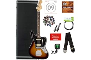 Fender Player Jaguar® - 3-Color Sunburst Bundle with Hard Case, Tuner, Strap, Instrument Cable, Strings, Picks, Capo, Fender Play Trial, and Austin Bazaar Guitar Essentials DVD