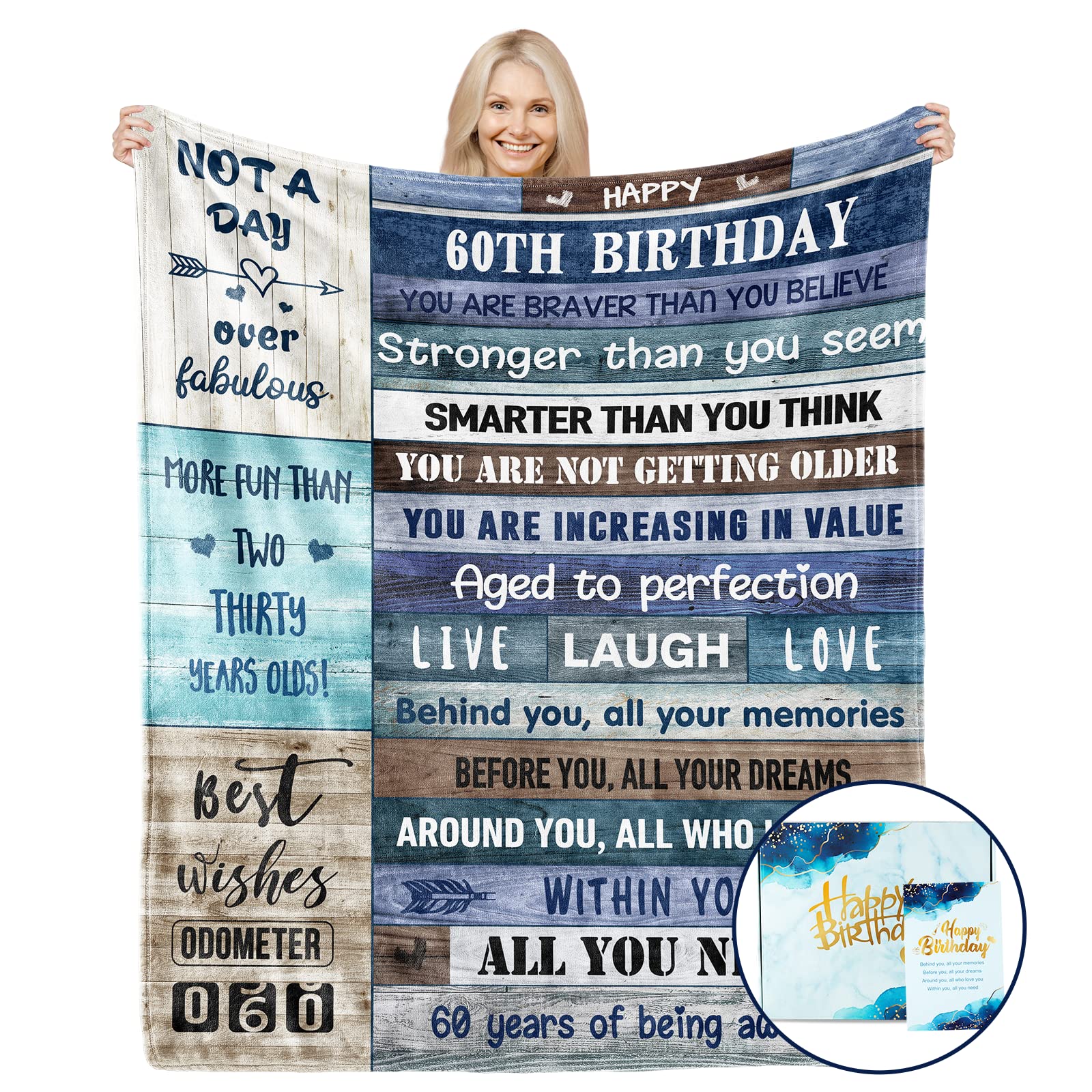 Photo 1 of 60th Birthday Blanket & Gifts Set for Men, Perfect for Husband, Grandpa, Dad - Includes Decorations