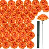 TOSAMZOO 30Pcs Artificial Marigold Flower Heads & Stems, Bulk Silk Marigold Flowers for Dia de Los Muertos Decor, Day of The Dead Altar Ofrenda, DIY Garlands, Halloween Autumn Home Decorations