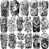 atydkug 77 Sheets Temporary Tattoos Men Women Large Snake Eagle Wolf Flowers view 1