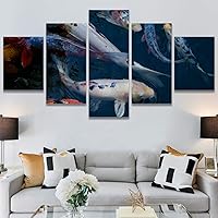 SIGNWIN 5 Panel Canvas Wall Art Colorful Fish Group Marine Life Multicolor Nautical Photography Realism Ultra for Home Decorations Ready to Hang - 60