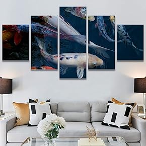 SIGNWIN 5 Panel Canvas Wall Art Colorful Fish...