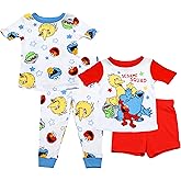 Sesame Street Boys Pajamas, 4 Piece Cotton Elmo Pjs for Boys, Big Bird, Oscar the Grouch, Cookie Monster Pajamas for Toddlers