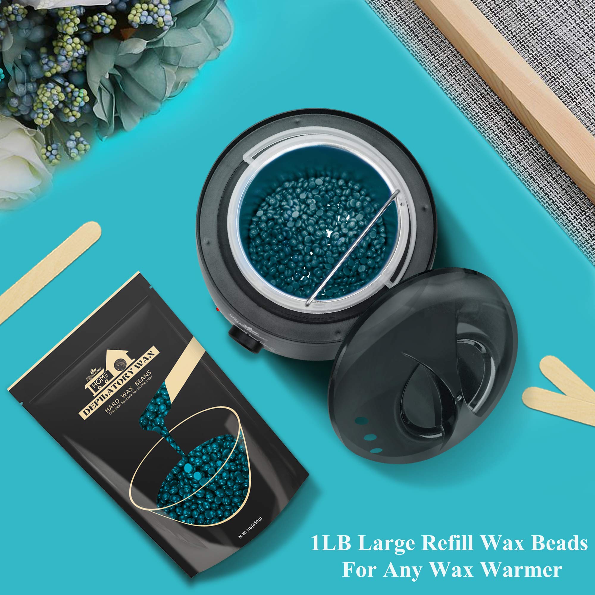 Hard Wax Beans Hair Removal Kit, Lifestance Hard Wax Kit Delilatory Wax Beads for Facial, Brazilian Bikini, Underarms, Back and Chest, Legs At Home Waxing 1.1lb Blue Wax Refill