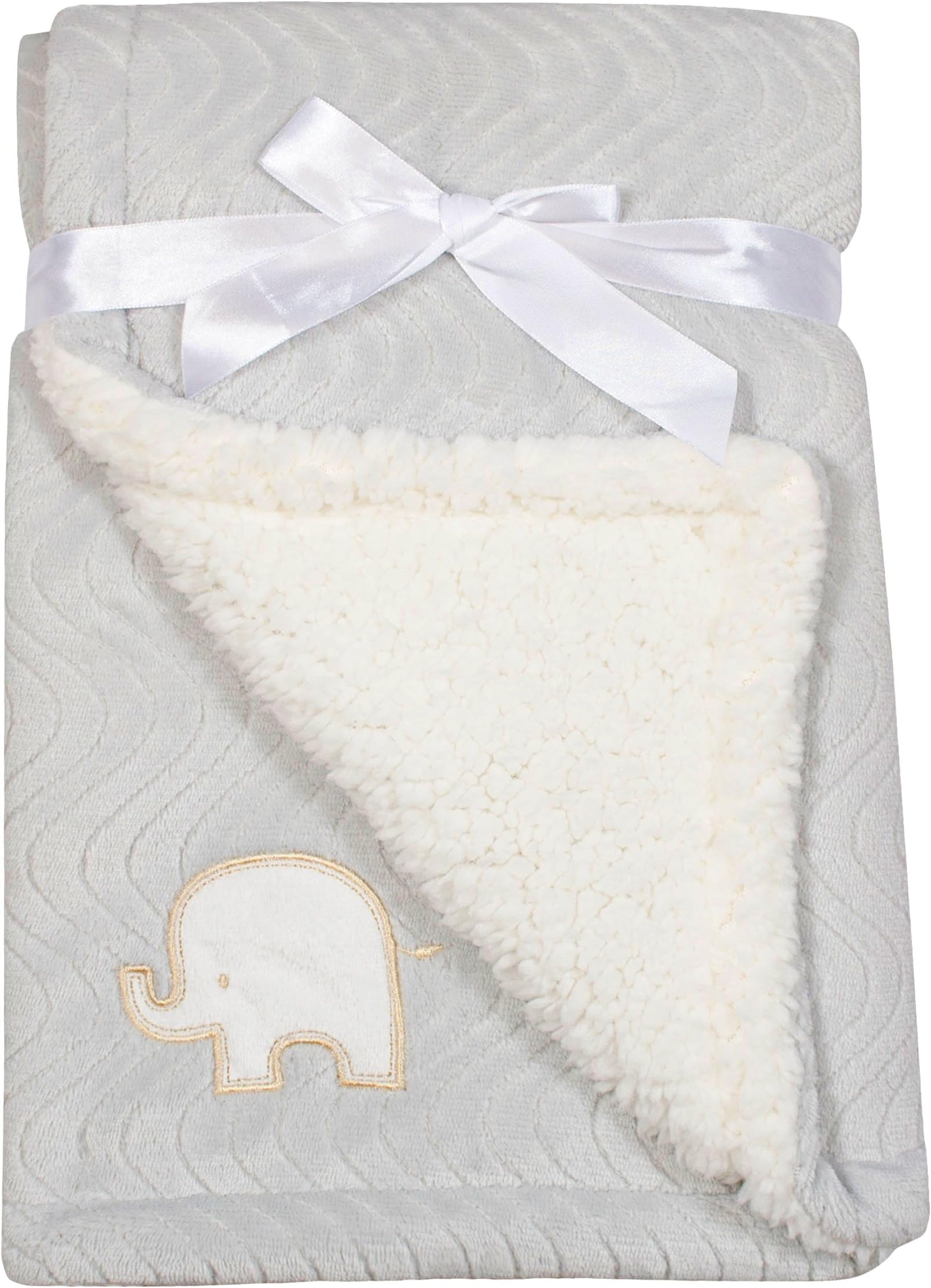 Mini Muffin Neutral Baby Grey Elephant Wave Blanket on Keepsake Hanger