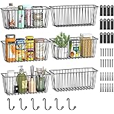 Simple Trending 6 Pack Wire Basket Wall Mount Baskets Hanging Baskets, Cabinets Organizer and Storage with Hooks for Kitchen, Garage and Bathroom