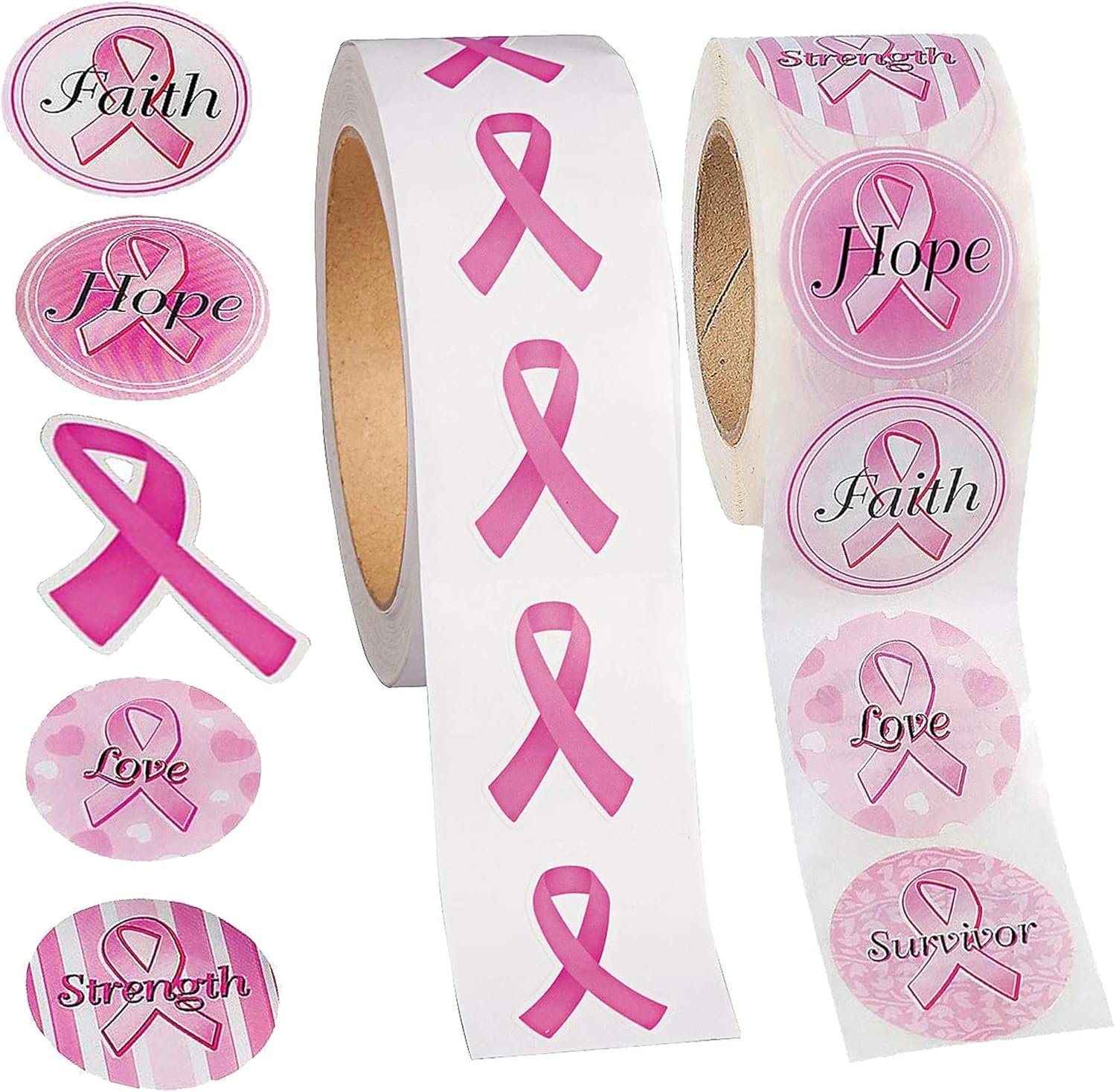 Breast Cancer Awareness Stickers Rolls | 2 Huge Rolls Assorted Designs | 1000 Stickers Total - For Breast Cancer Awareness Decorations by 4E's Novelty