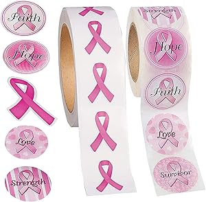 Breast Cancer Awareness Stickers Rolls | 2 Huge Rolls Assorted Designs | 1000 Stickers Total - For Breast Cancer Awareness Decorations by 4E's Novelty