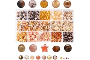 KEIP TAOUN Girls' Lovely Cute Bracelet Necklace Jewelry Making Kit - Rich Coffee Tones, 1000pcs Assorted Beads, 10 Different 8mm Glass Beads, 200pcs 6mm Bicone Crystal Beads