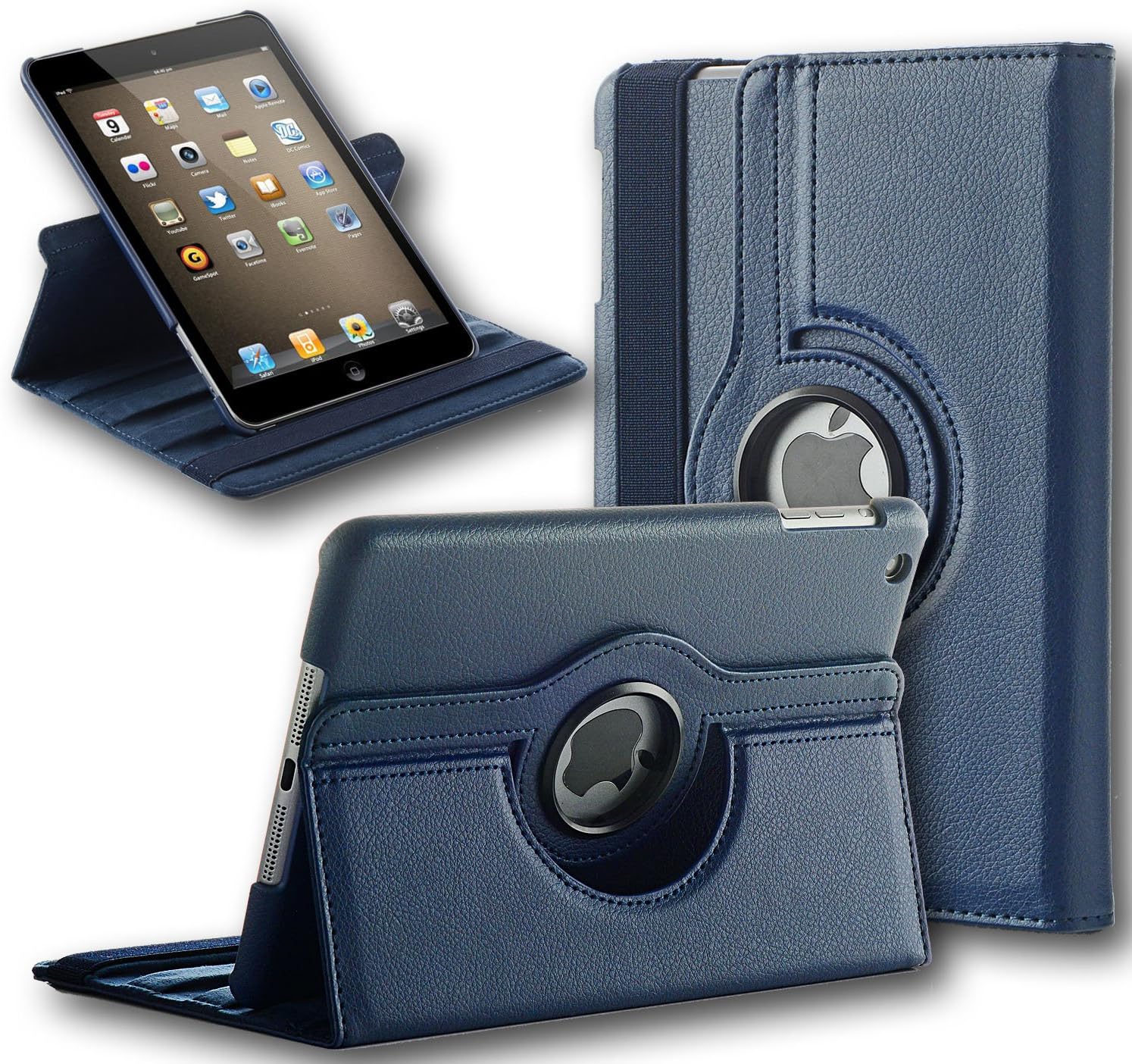 iPad Mini 2 Case, ENDLER 360 Degree Rotating Synthetic PU Leather Case Cover for Apple iPad Mini 2/Mini 3/Mini 1 with Auto Sleep/Wake Function (Nave Blue)