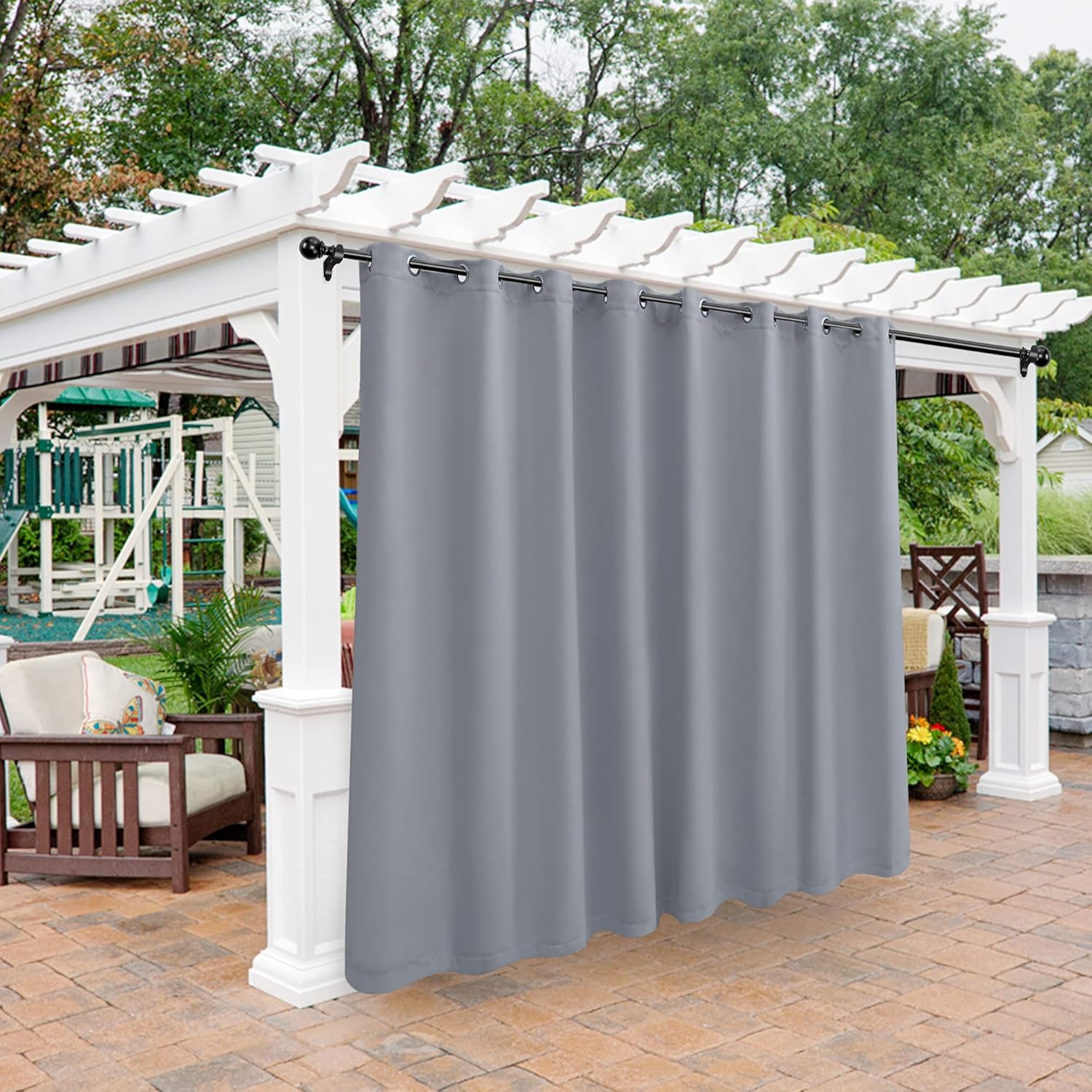 Outdoor Curtains - BONZER Outdoor Curtains for Patio Waterproof - Light Blocking Weather Resistant Privacy Grommet Blackout Curtains for Gazebo, Porch, Pergola, Cabana, Deck, Sunroom, 1 Panel, 120W x 108L inch, Silver