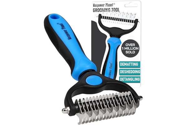 Maxpower Planet Pet Grooming Brush - Double Sided Shedding, Dematting (A1 Blue, Large)