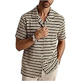 SHENHE Men's Summer Button Up Shirt Short Sleeve Striped Vacation Cruise Travel Shirt
