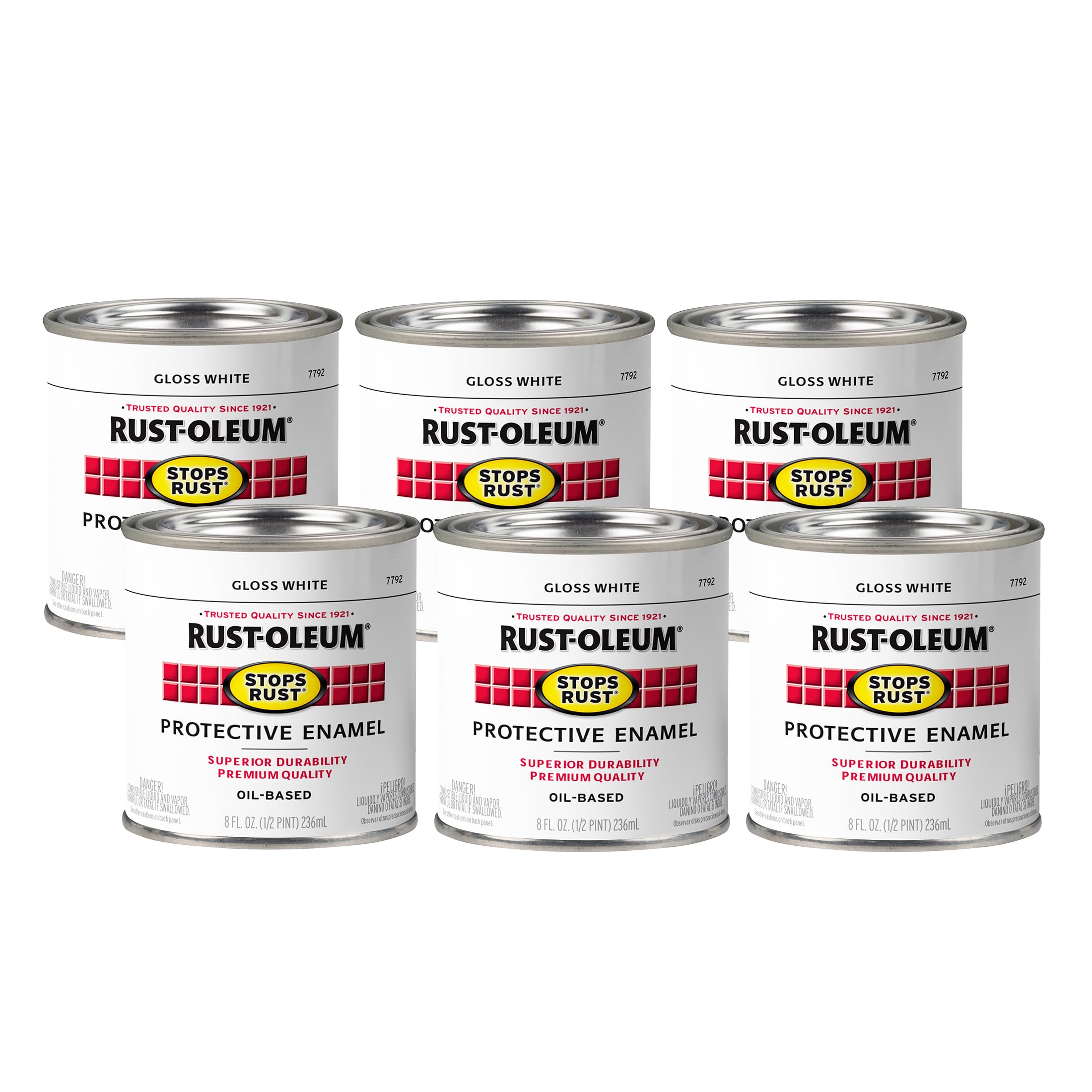 Rust-Oleum 7792730-6PK Stops Rust Brush On Paint, Half Pint, Gloss White, 8 Fl Oz (Pack of 6)