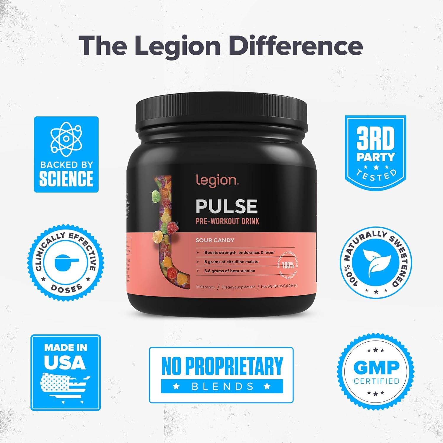 Legion Pulse, Best Natural Pre Workout Supplement for Women and Men – Powerful Nitric Oxide Pre Workout, Effective Pre Workout for Weight Loss, (Sour Candy): Health & Personal Care