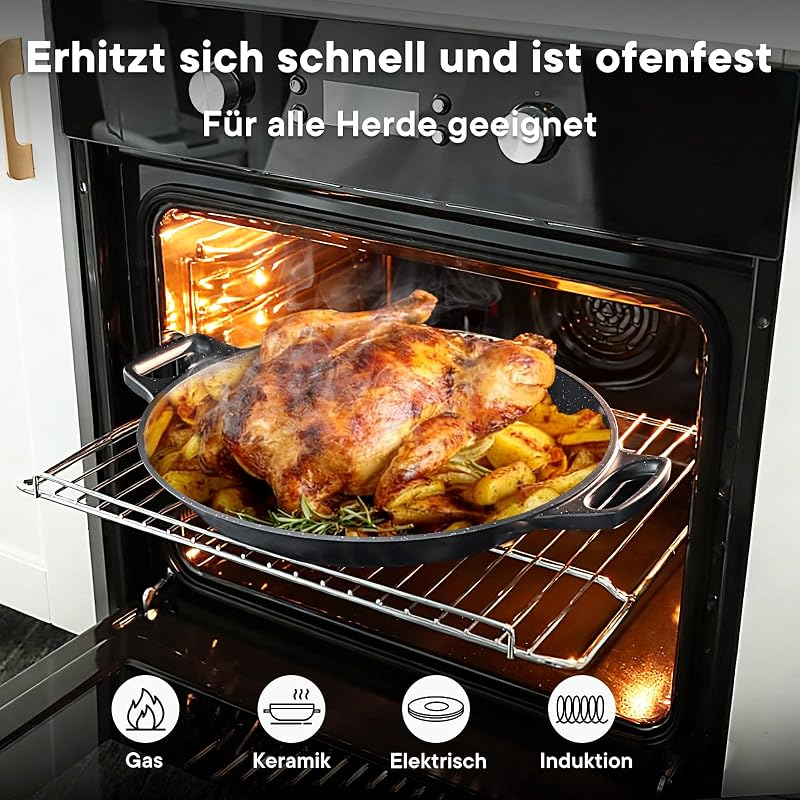 Paellapfanne Induktion, Paella Pfanne 38×41 cm Antihaftbeschichtete aus Aluminiunnen