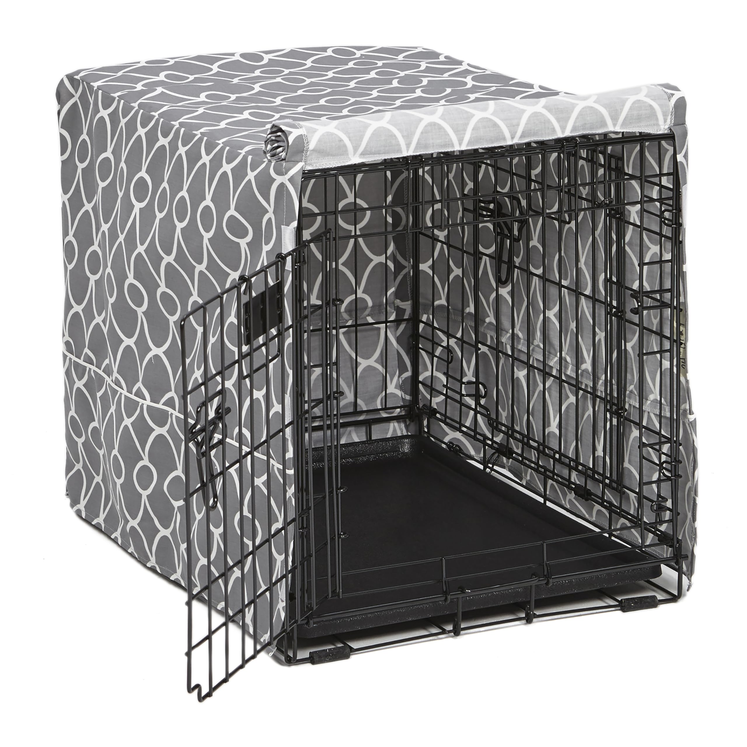 MidWest Homes for Pets Small Dog Crate Cover Featuring Teflon Fabric Protector, Poly-Cotton Privacy Kennel Cover Fits Most 61 cm Crates, Gray Designer Print, Washable, Reduces Barking