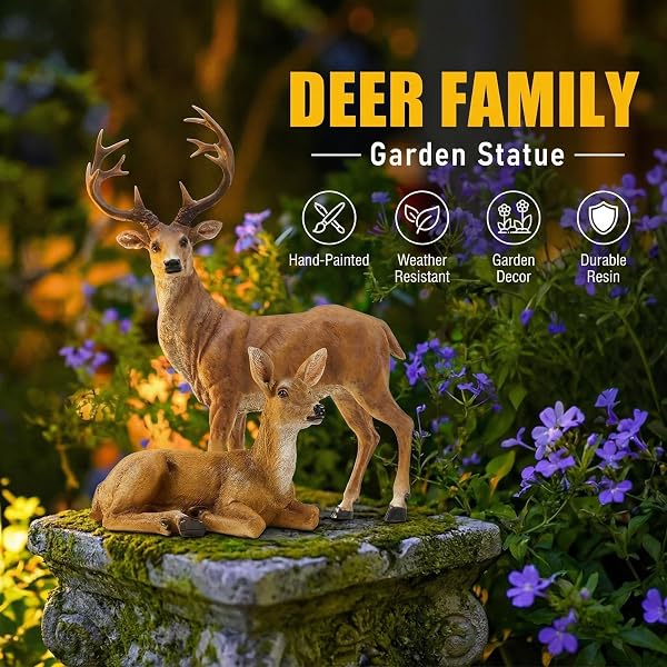 XTAPAN RESIN FEMALE DEER & STANDING MALE DEER FIGURINE ANIMALS STATUE HOME GARDEN YARD ORNAMENT LAWN OUTDOOR PATIO DECOR