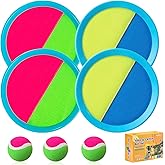 Kids Toys - Outdoor Games, Beach Toys, Toss and Ball Set with 4 Paddles and 3 Balls, Perfect Beach Games Sets Playground Sets for Backyards Easter Gifts for Kids/Adults/Family (Blue+Light Yellow)