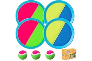 AUNNITERY Kids Toys - Outdoor Games, Beach Toys, Toss and Ball Set with 4 Paddles and 3 Balls, Perfect Beach Games Sets Playground Sets for Backyards Easter Gifts for Kids/Adults/Family (Blue+Light Yellow)