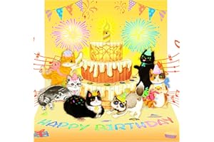 Shellspace Birthday Cards, Cat MUSIC & LIGHTS & BLOWABLE CANDLE 3D Pop up Firework Happy Birthday Card, Funny Birthday Gifts 
