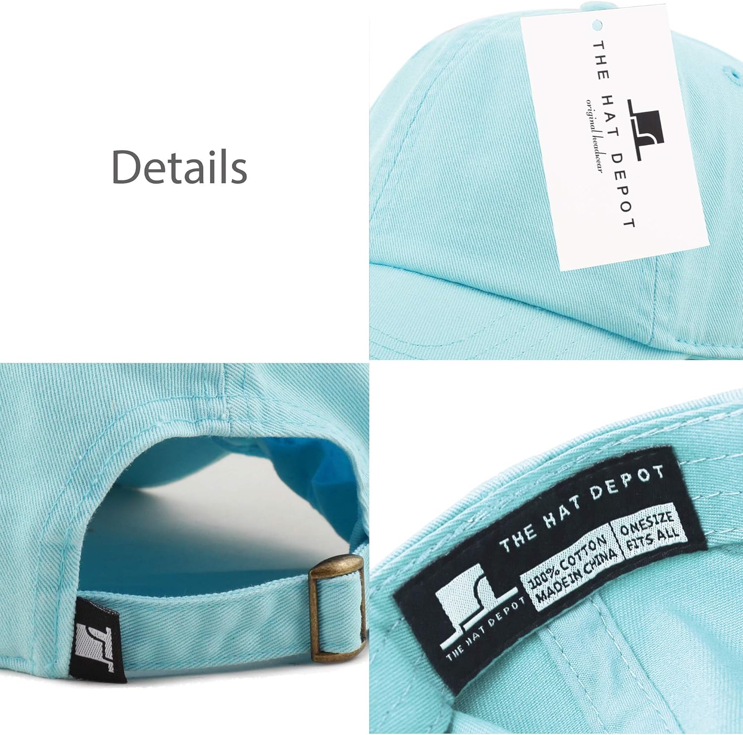 The Hat Depot Unisex Blank Washed Low Profile Cotton and Denim Baseball Cap Hat (Aqua) at  Men’s Clothing store