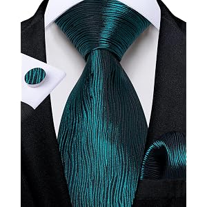 Mens Stripe Tie Set Woven Silk Necktie and Pocket Square Cufflinks Set for Wedding Party
