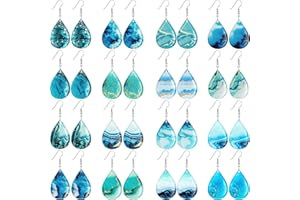 Loetere 16 Pairs Acrylic Beach Summer Earrings for Women Ocean Teardrop Hawaiian Tropical Dangle Earrings Bulk Gift Jewelry(O